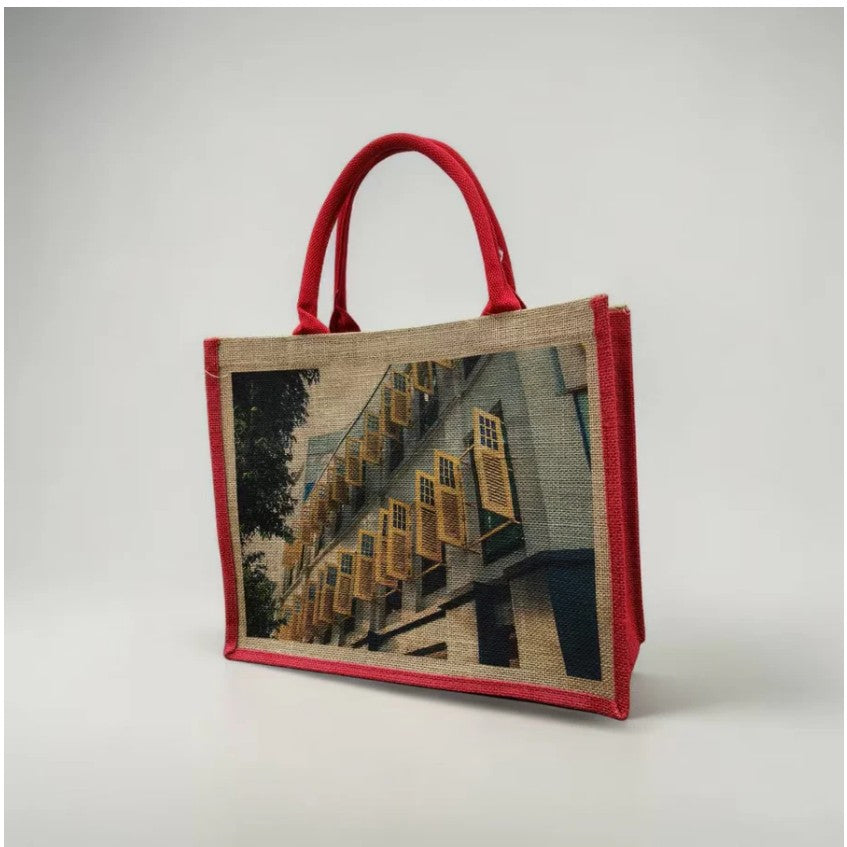 Custom Jute Bag 06 with company logo printed on natural eco-friendly jute tote bag 39x31x15cm