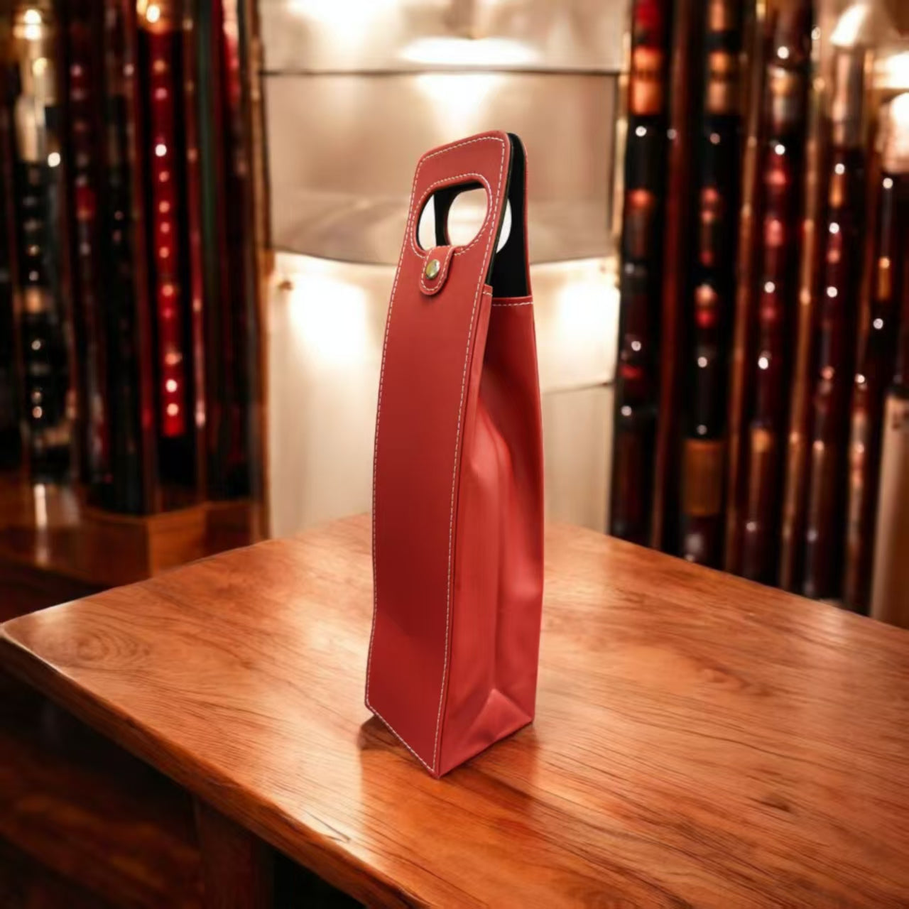 Multiple custom PU wine bags in various colors with corporate logos display Singapore