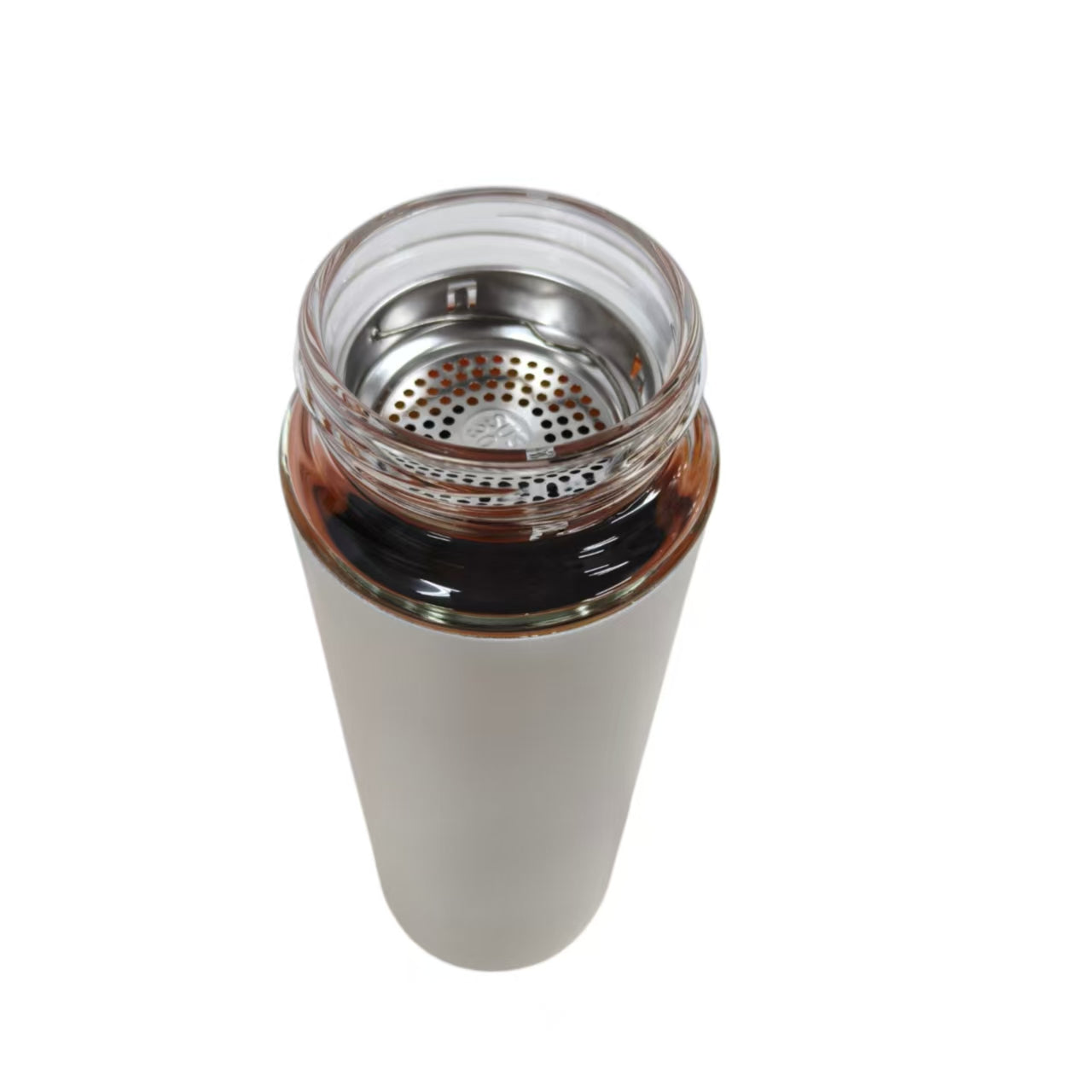 Showcase of custom printed double-wall glass tea infusers featuring diverse Singapore corporate branding applications