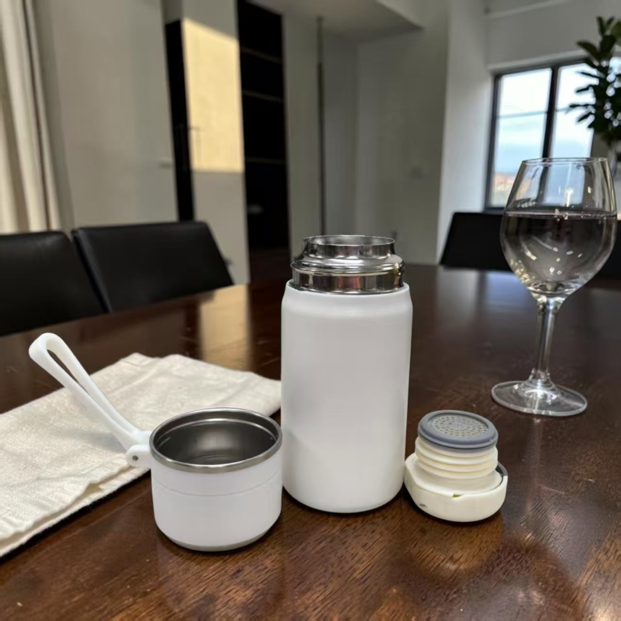 Customised thermos flask with corporate logo printed in Singapore facility showing premium stainless steel finish