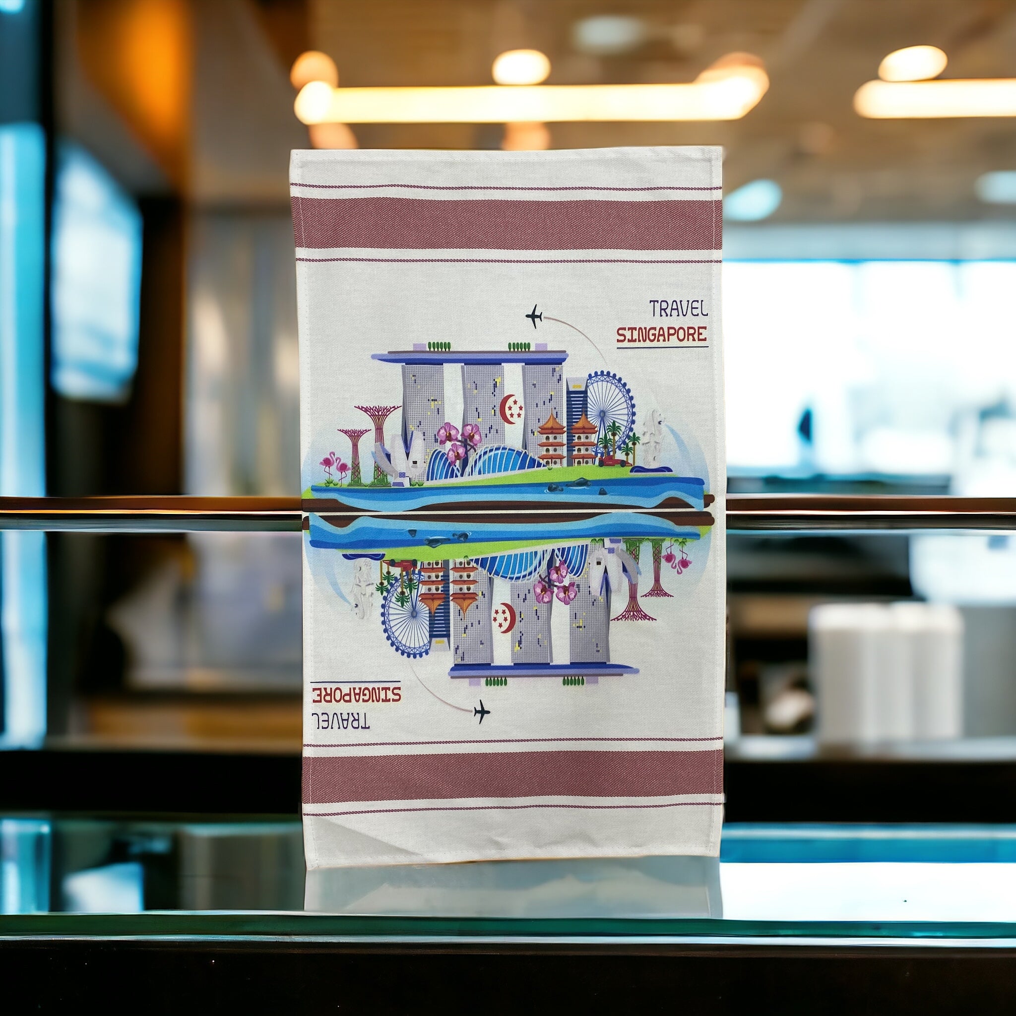 Close-up of precision tea towel printing showing detailed custom branding