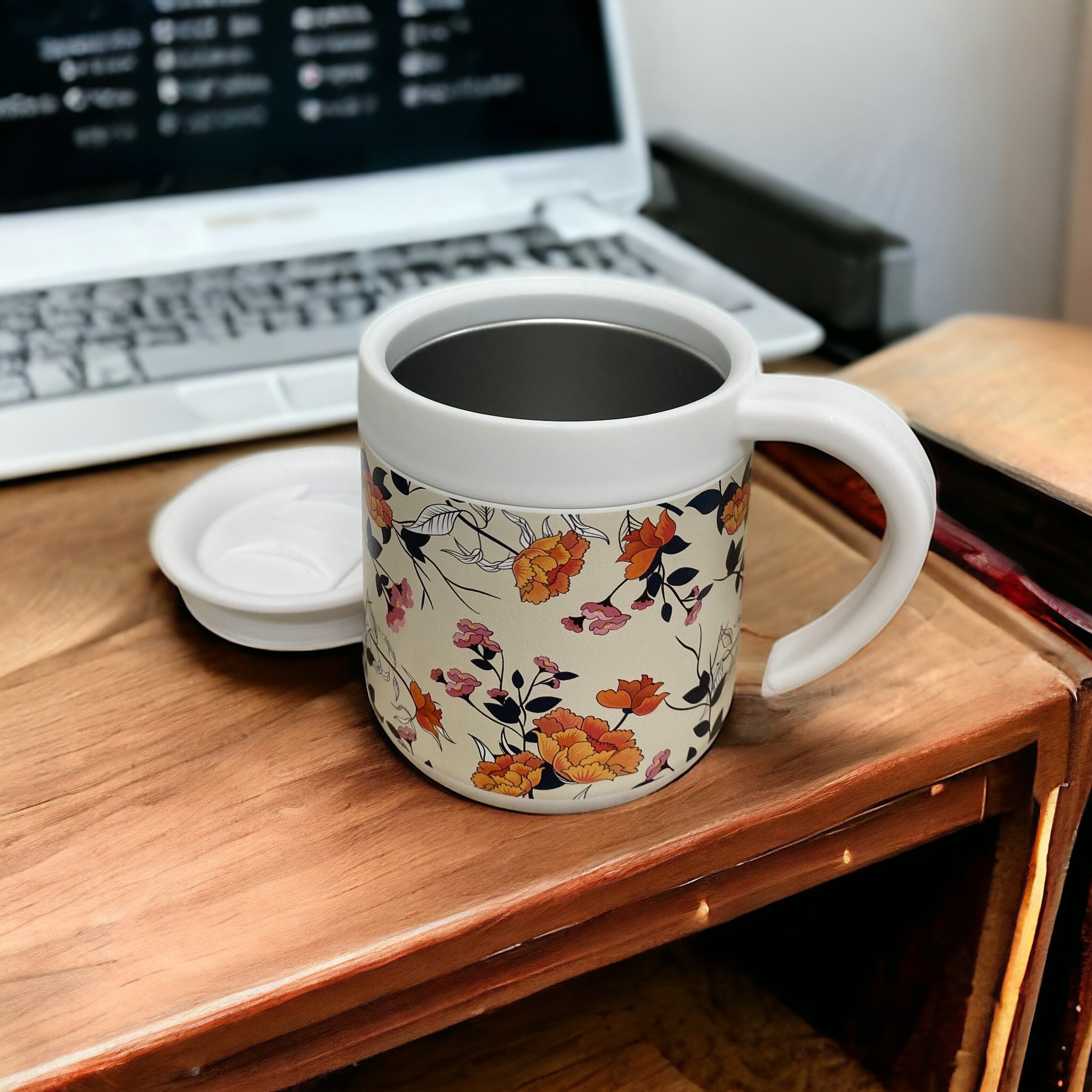 Custom Stainless Steel Coffee Mugs 13A with company logo engraved on 400ml premium insulated mug