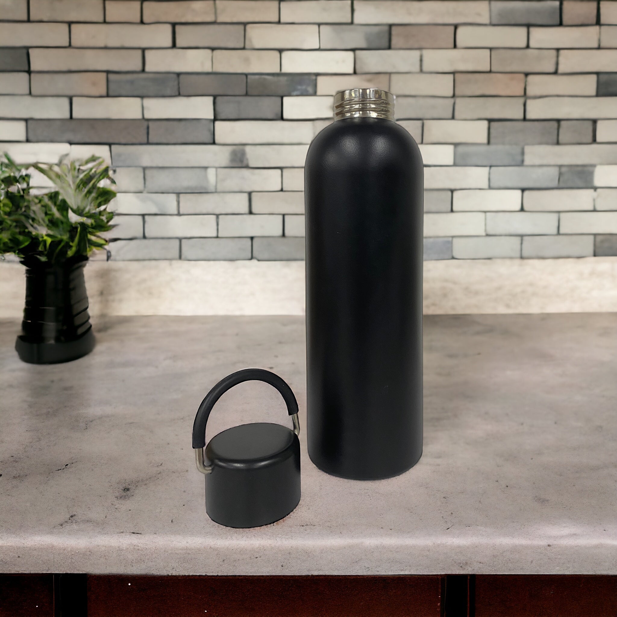 Custom thermos flask with student backpack showing compact portable design for campus and office use