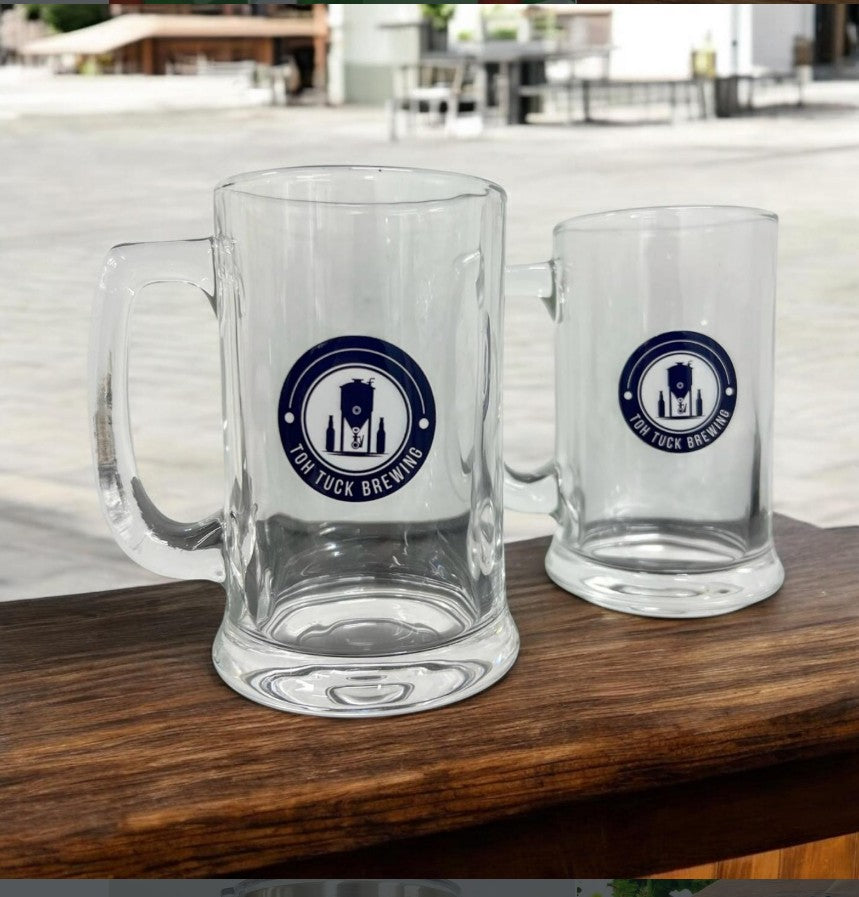 Custom beer mug with corporate branding at Singapore bar and pub setting