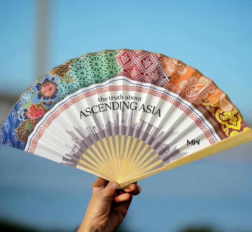 Eco-Friendly Bamboo Fan Printing 088 Inch with company logo printed on natural bamboo hand fan Singapore