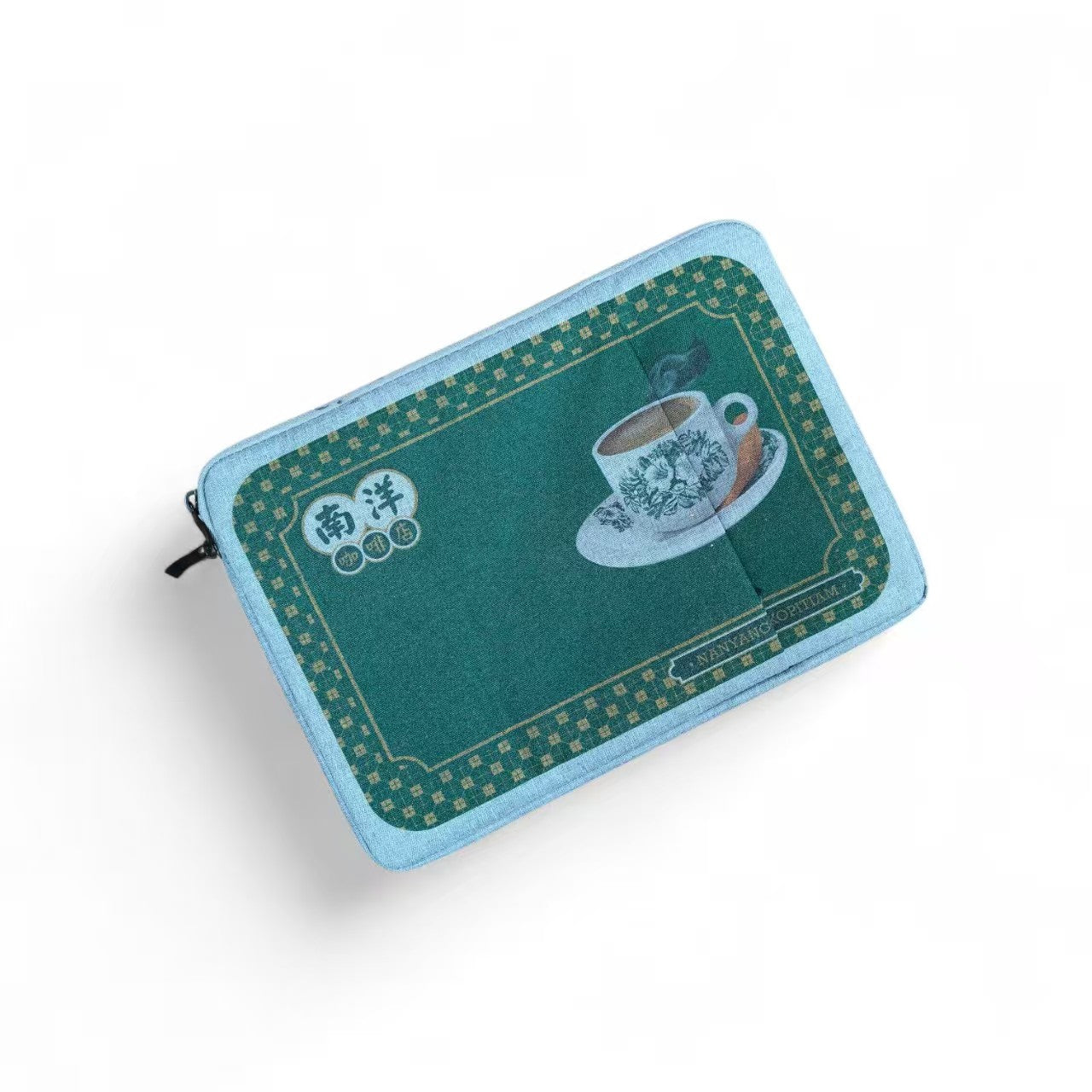 Multiple custom laptop cases in various colors with corporate logos on modern office setting