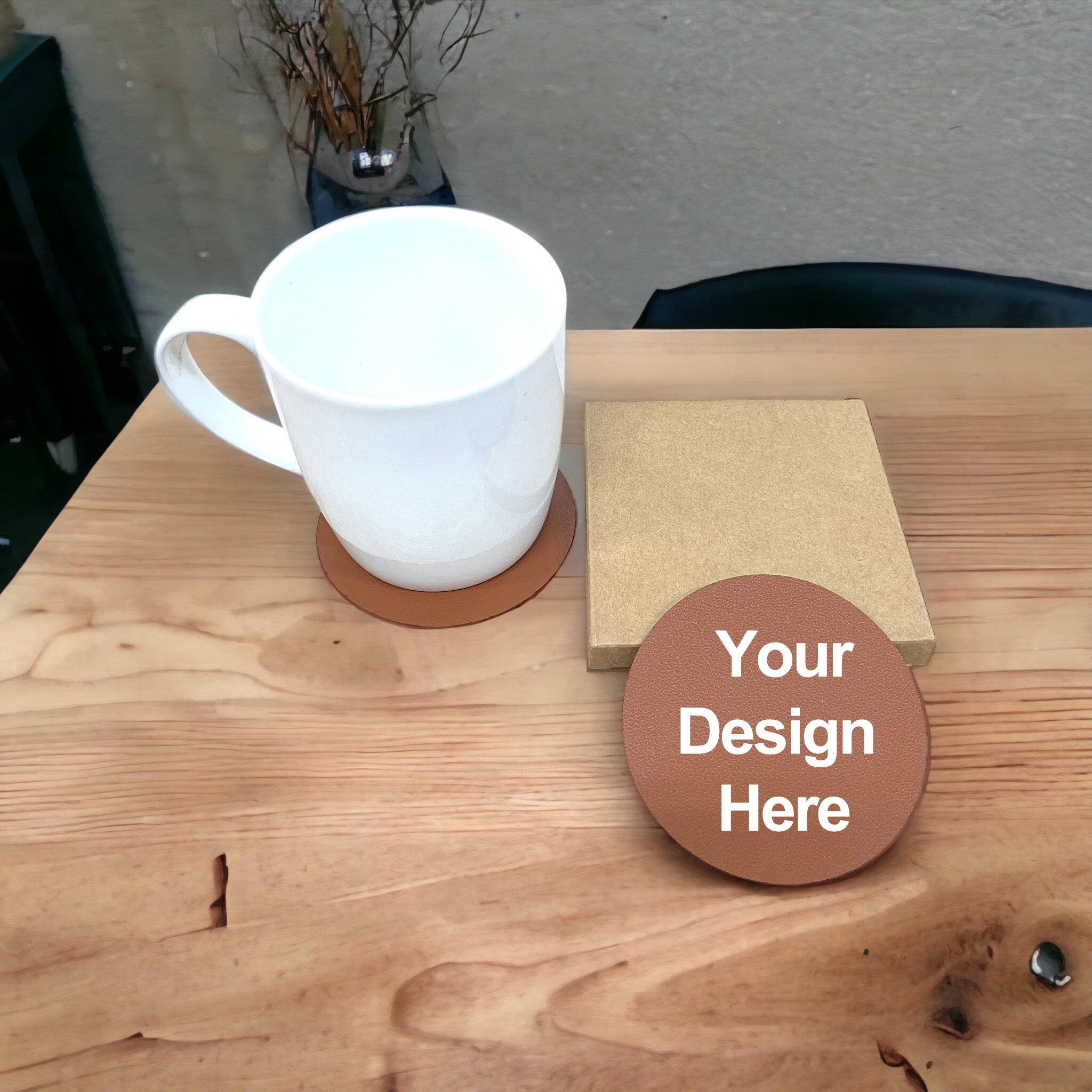 Vegan leather coaster with embossed logo – premium corporate gift