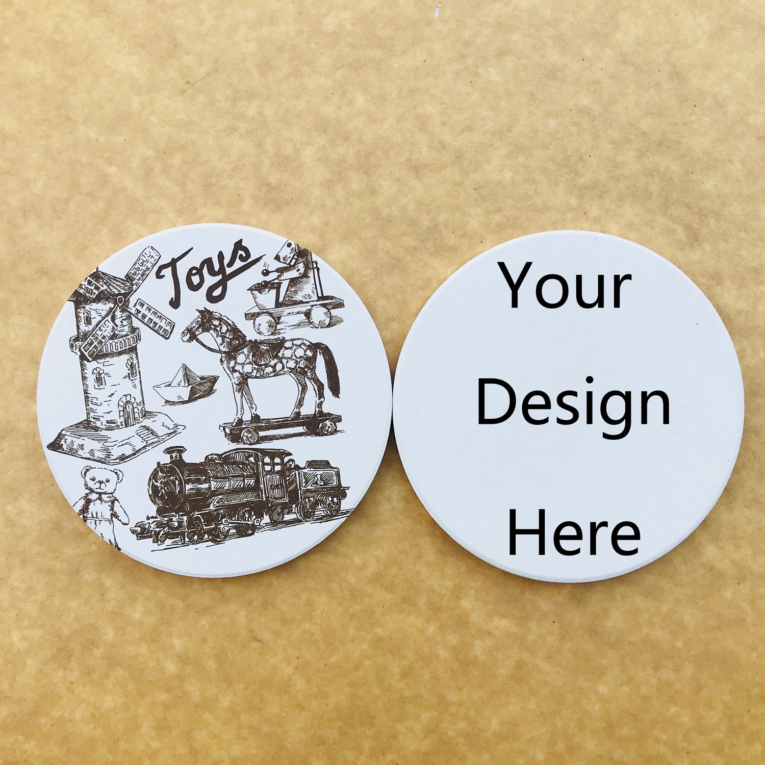 Close-up of High-Resolution UV Printing on Wooden Coasters – Singapore Quality