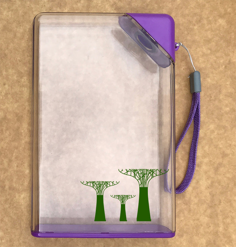 Multiple custom water bottles in various colors with corporate logos on office desk